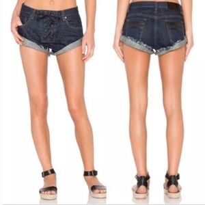 OneTeaspoon Bandits Relaxed fit lace up fly, twisted cuff hem dark wash